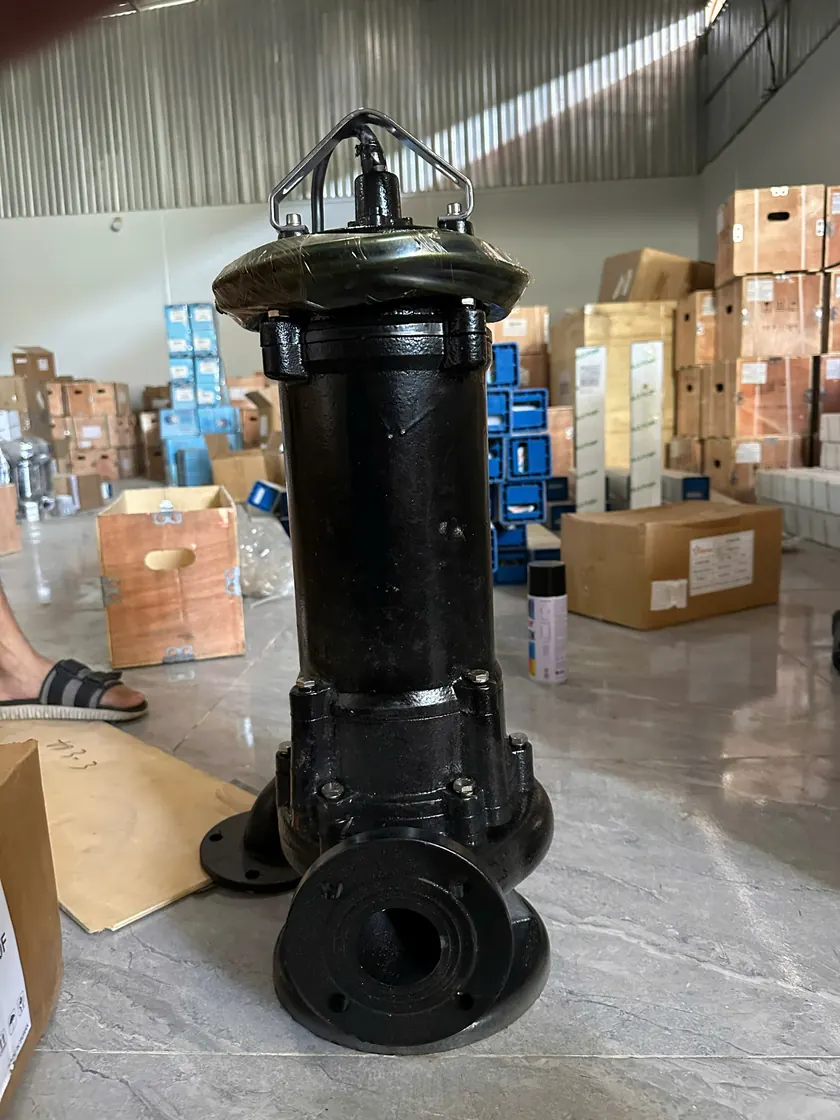 Bơm chìm nước thải thân gang mới, cuộn cáp trên nắp còn bọc màng nilon