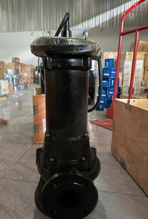 Bơm chìm cắt rác WB nhìn thẳng, hai tai móc trên nắp để treo xích nâng